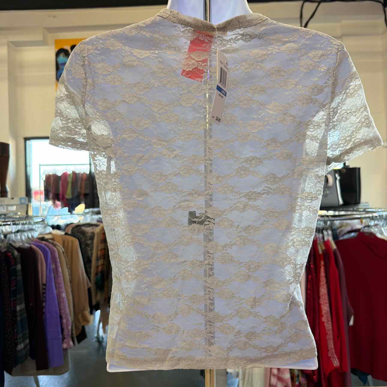 Ultra Flirt Juniors' Graphic Lace Tee - Vapor Blue