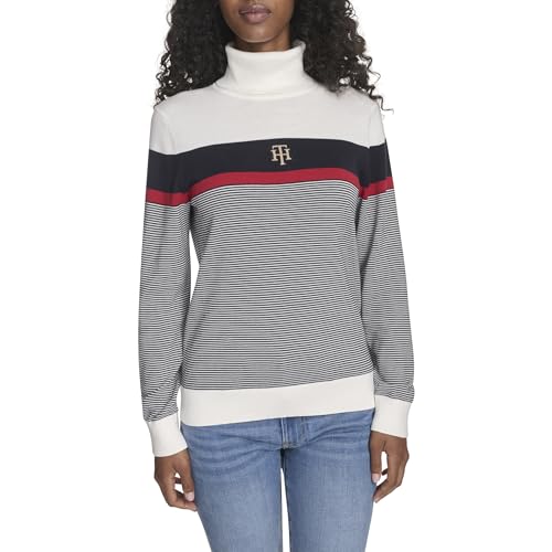 Tommy Hilfiger Women's Sportswear Long Sleeve Turtleneck Sweater, Ivory Multi St