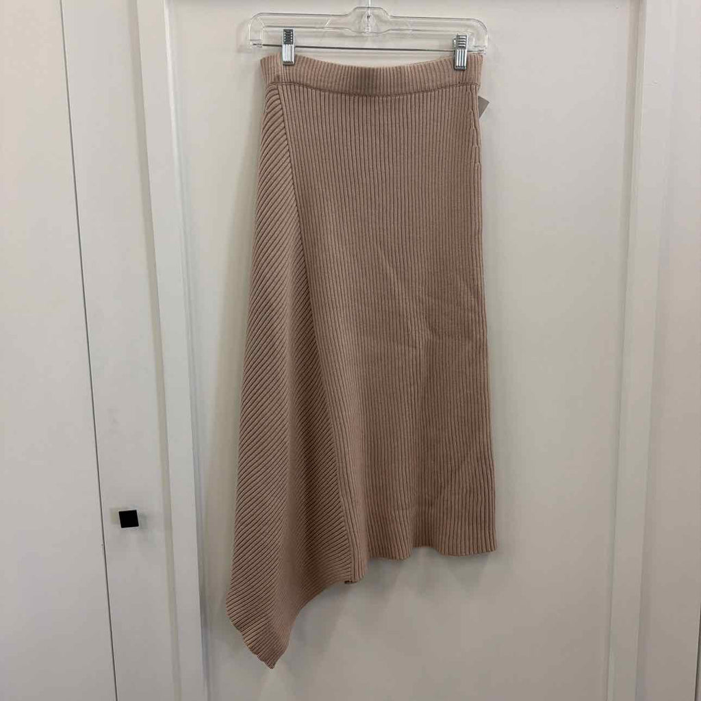 En Saison Women's Elaine Ribbed Asymmetric-Hem MIDI Skirt - Taupe