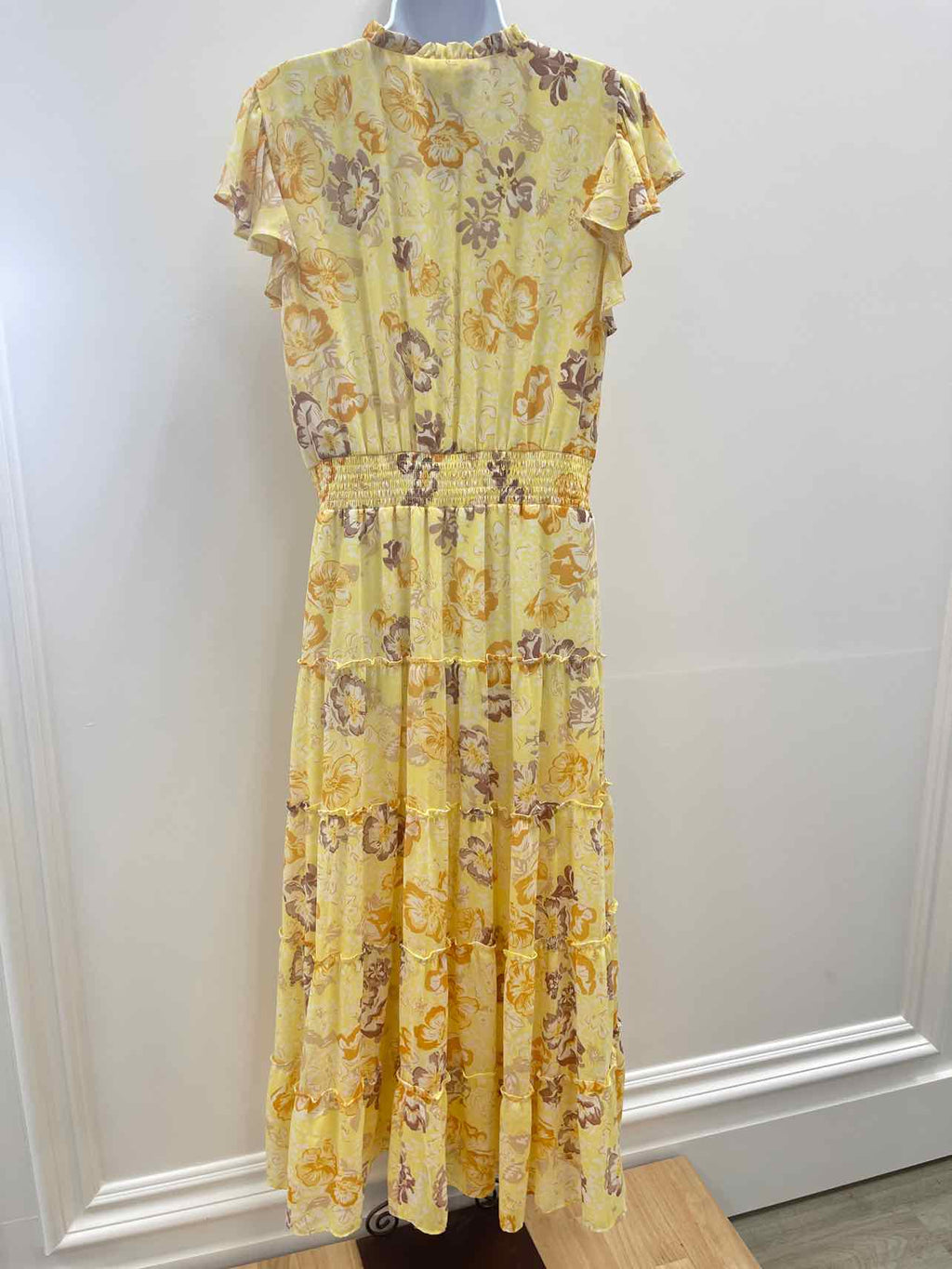 1.State Women's Tiered Floral-Print Flutter-Sleeve Maxi Dress - Lemon Meringue