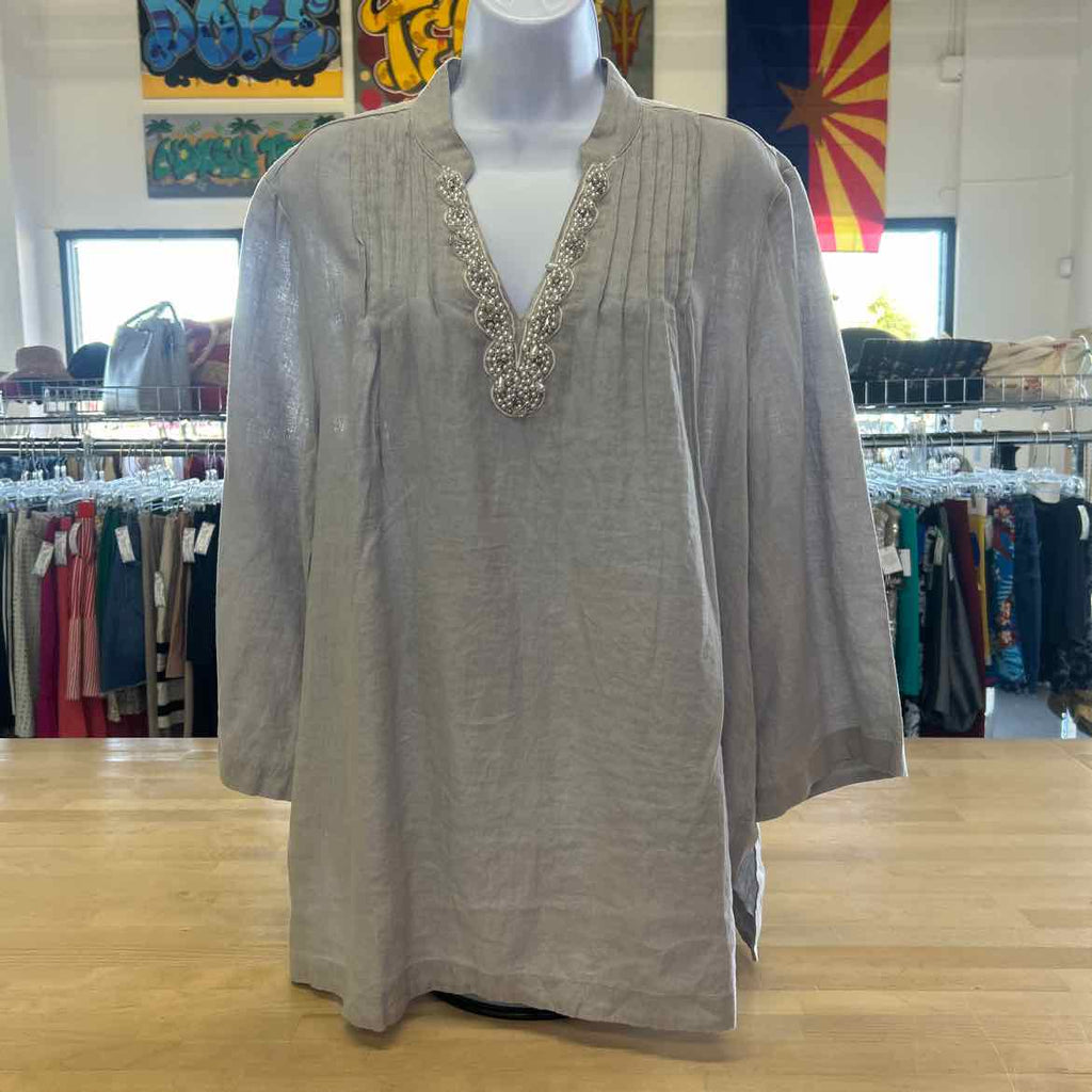 Chico's Size 2 Gray Preloved Blouse LS