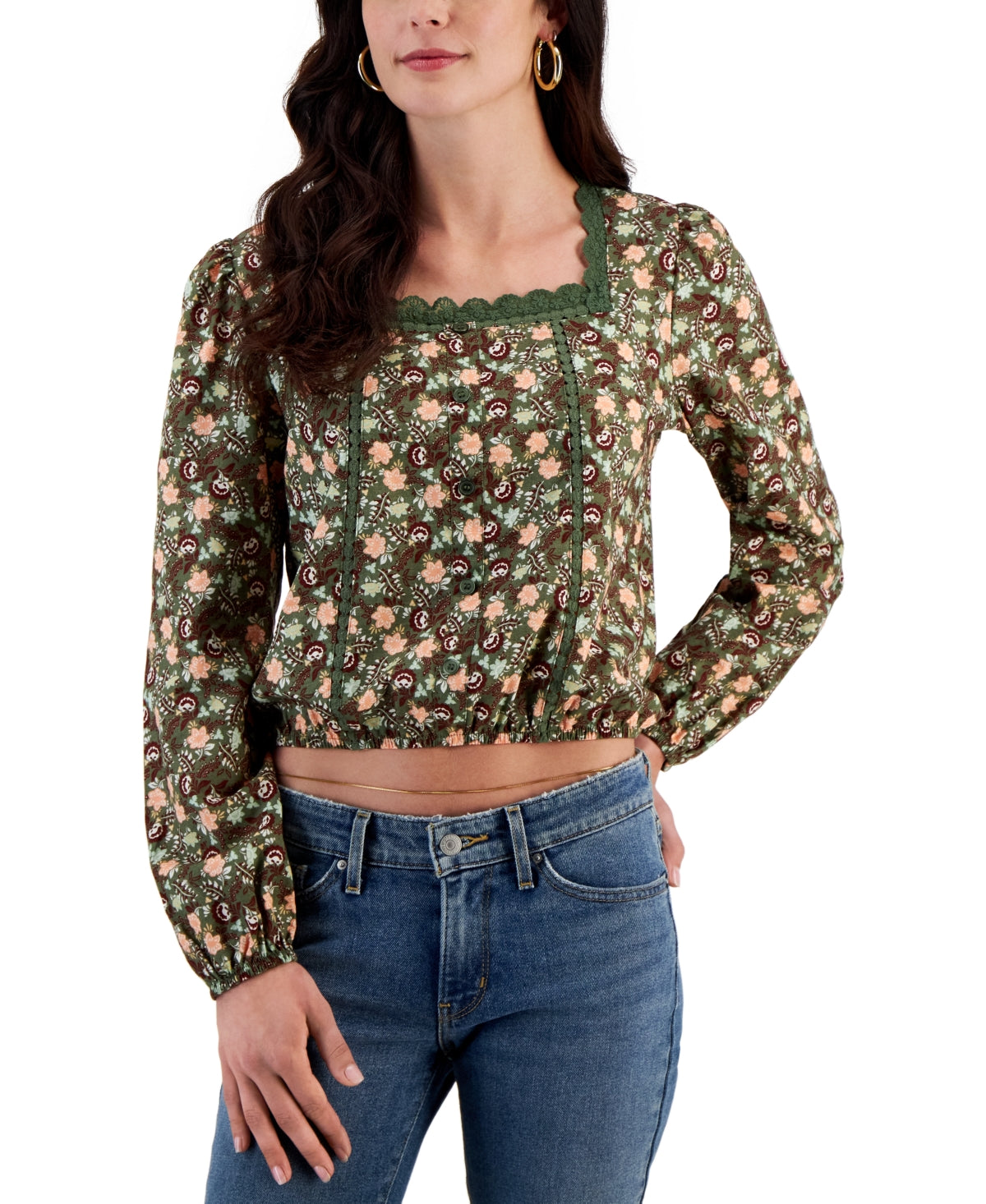 Self E Size L Green Print Knit Top NWT