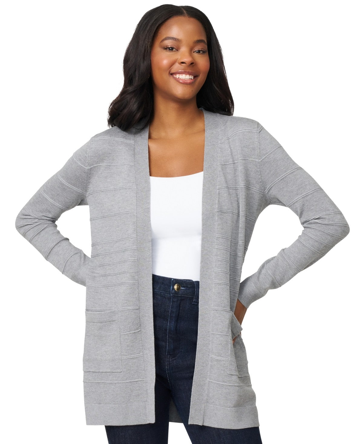 Melissa Paige Women's Ribbed Open-Front Long Cardigan
