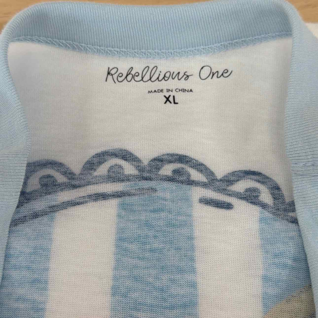 Rebellious One Size XL Orange Graphic Short-Sleeve T-Shirt - White/Baby Blue