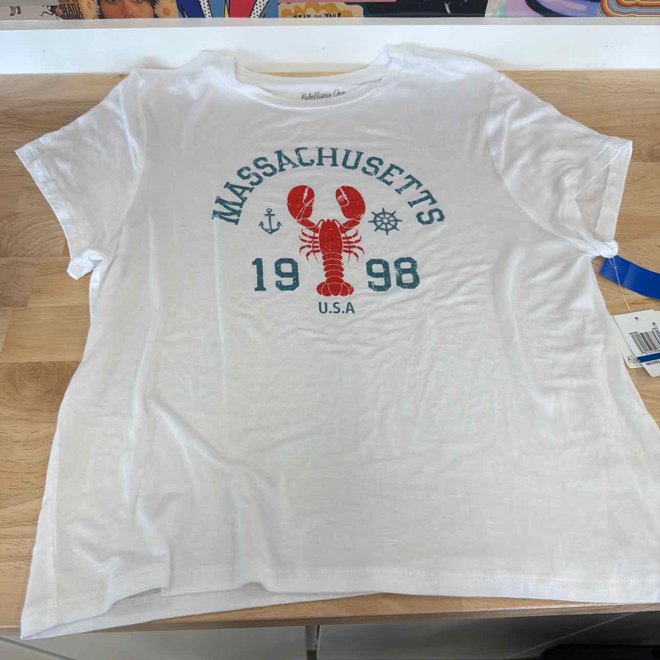 Rebellious One Size XL Lobster Graphic T-Shirt - White Lobster