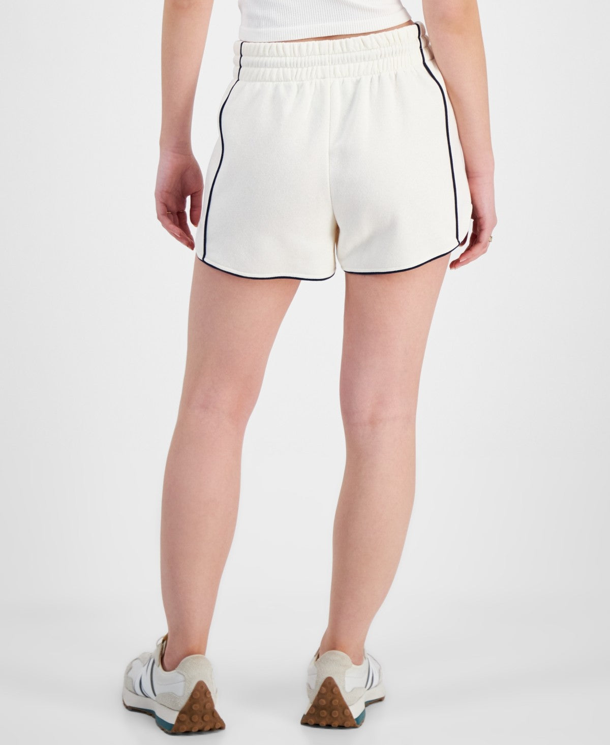 Hippie Rose Juniors' Contrast-Piped Pull-on Sweatshorts - White W/ Navy - M