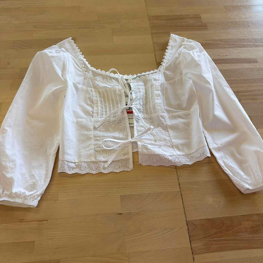 Self Esteem Juniors' Tie-Front Eyelet Top - White