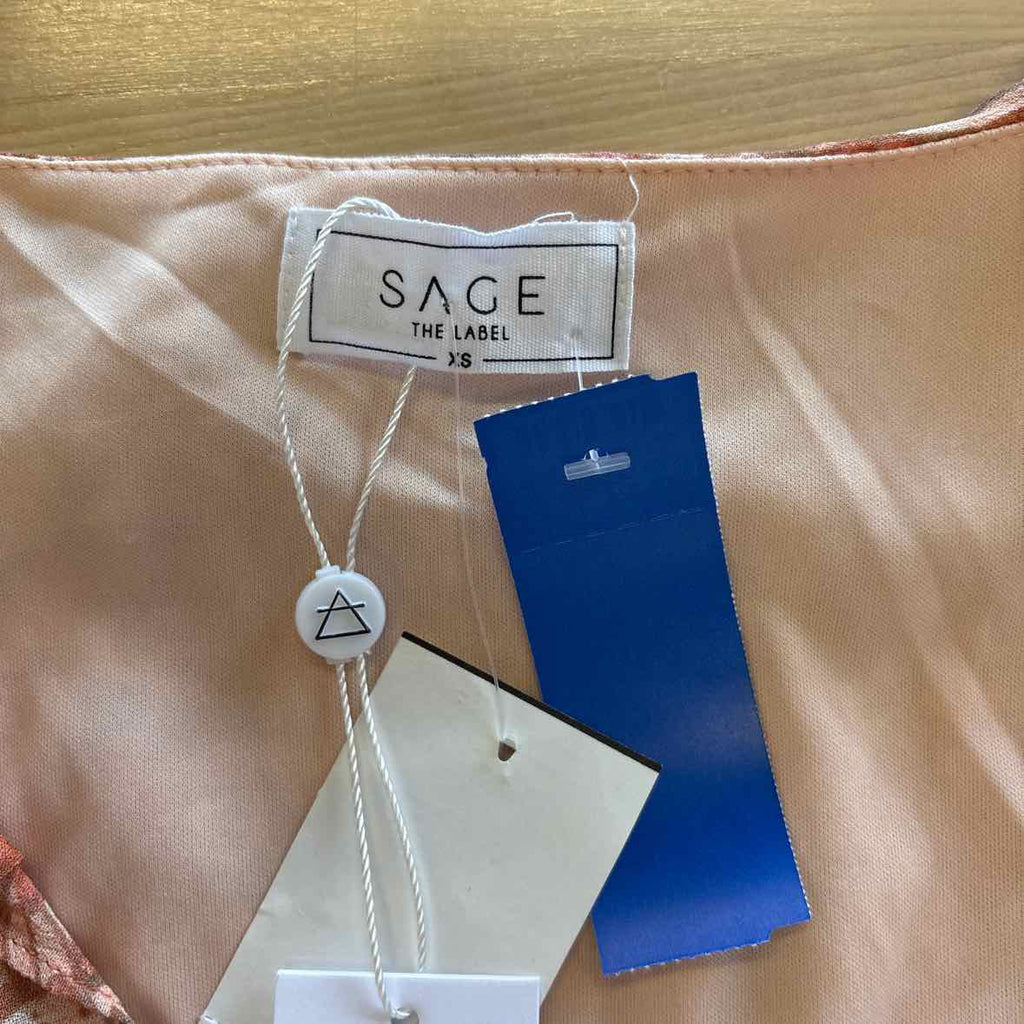 Sage the Label Size XS Peach Print Blouse NWT