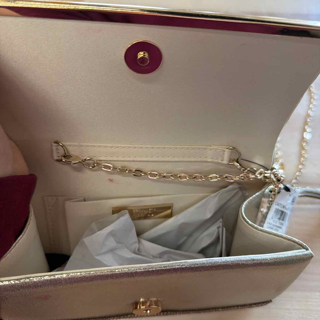 I.N.C. International Concepts Caitlin Satin and Crystal Clut Classic Gold NO SIZ