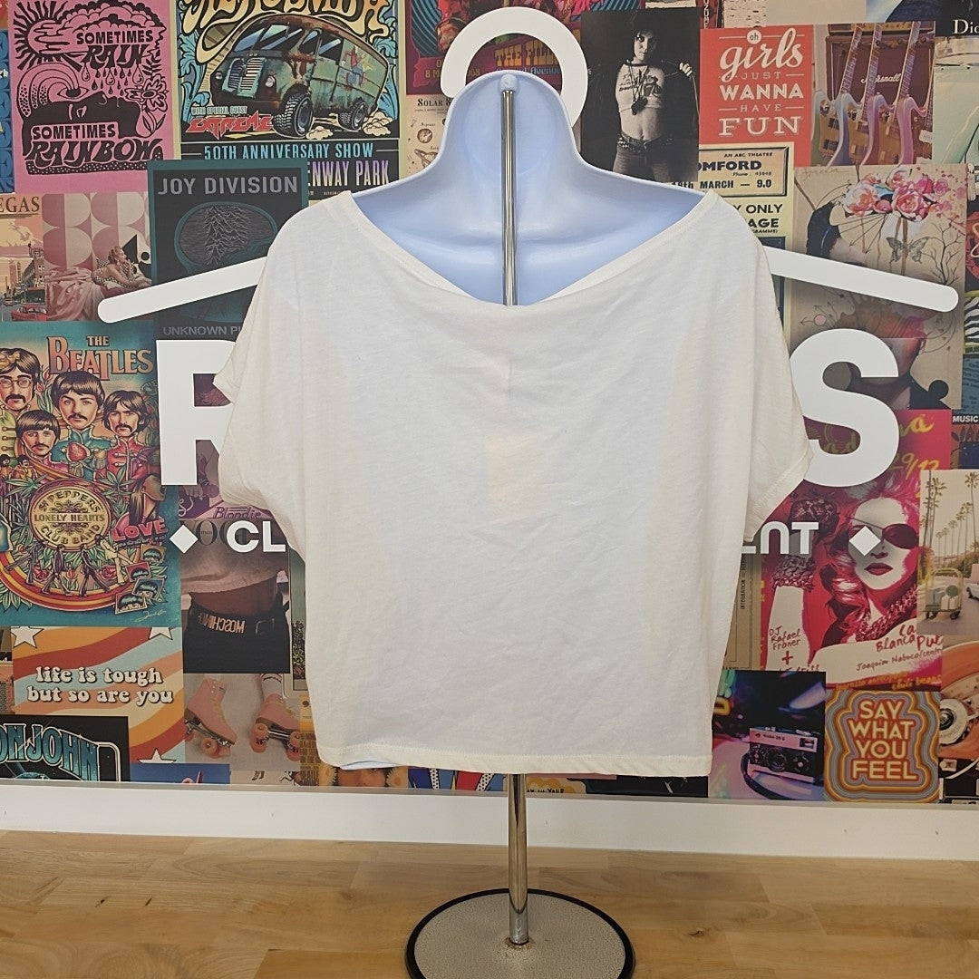 Self E Size XL Graphic Off-the-Shoulder T-Shirt - White
