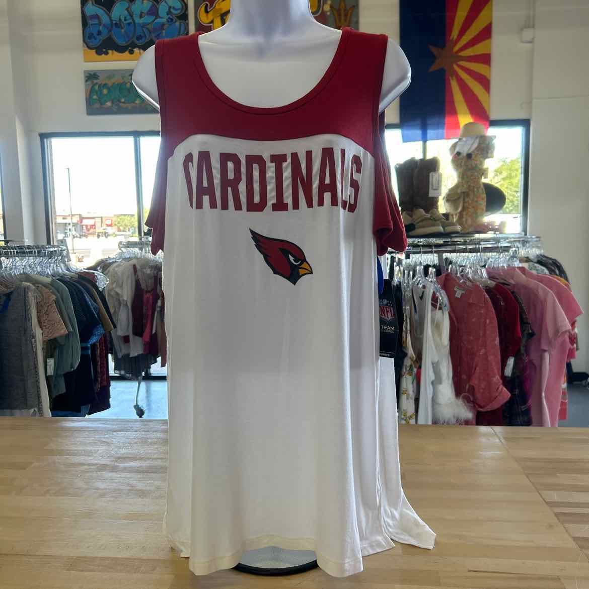 Arizona Cardinals Majestic Women's Pure Dedication Open Shoulder T-Shirt - White