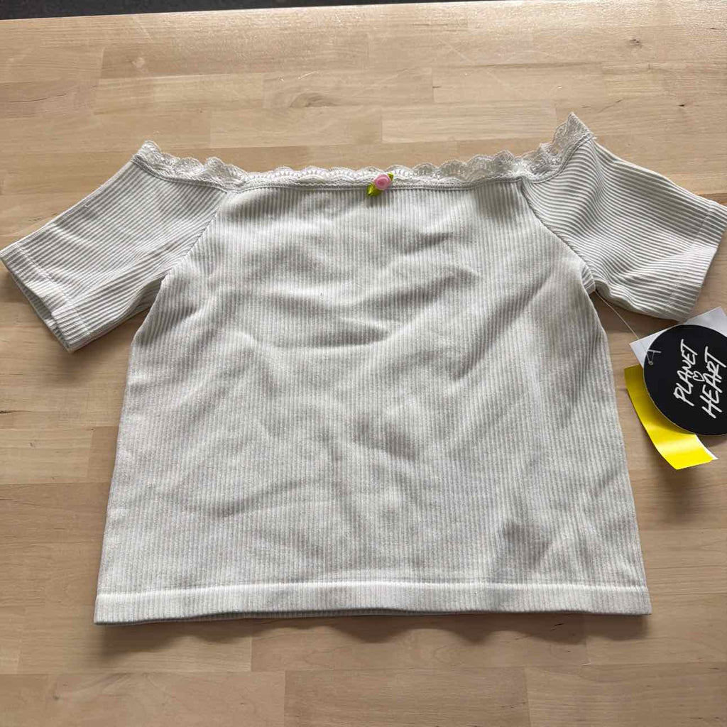 Planet Heart Juniors Cropped Solid Ribbed Short Sleeve Top