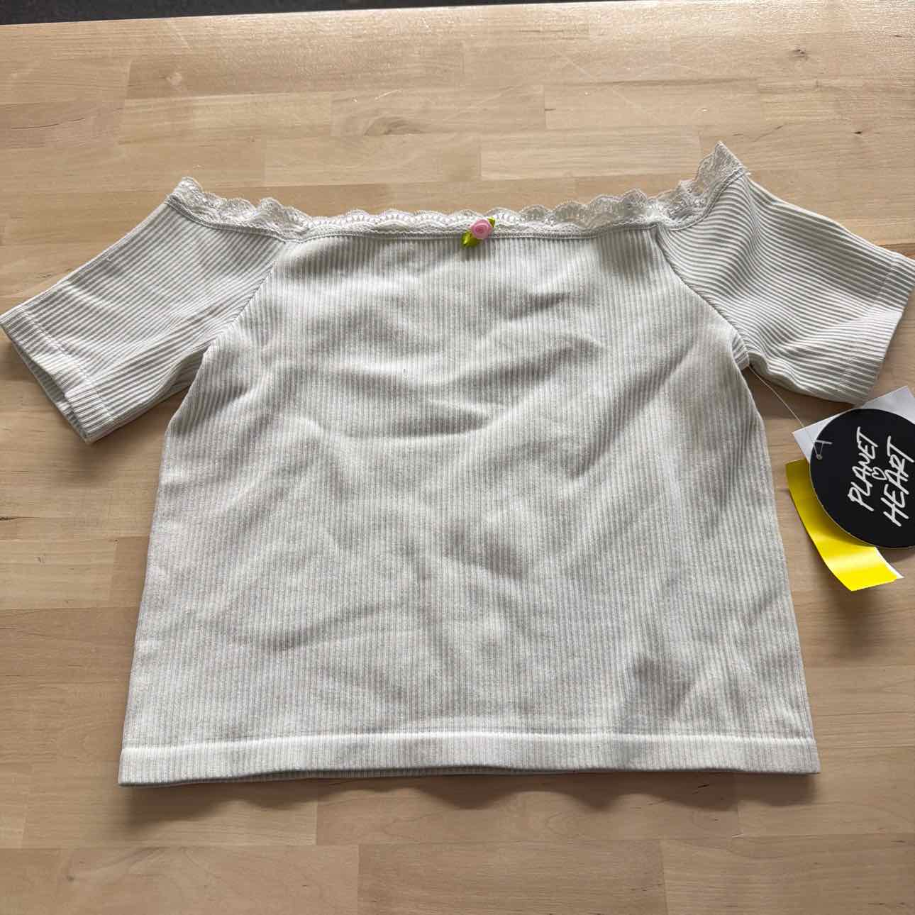 Planet Heart Juniors Cropped Solid Ribbed Short Sleeve Top