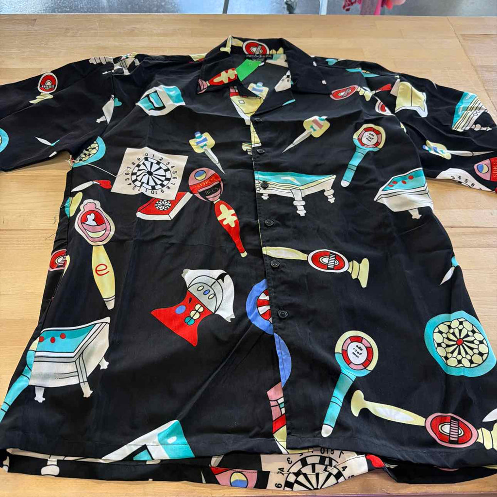 Ferugini Men Short Sleeve Polyester Card, Dice & Slots Gambling Shirt Size Xl
