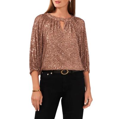 Vince Camuto Size XL Brown Sequined Blouse