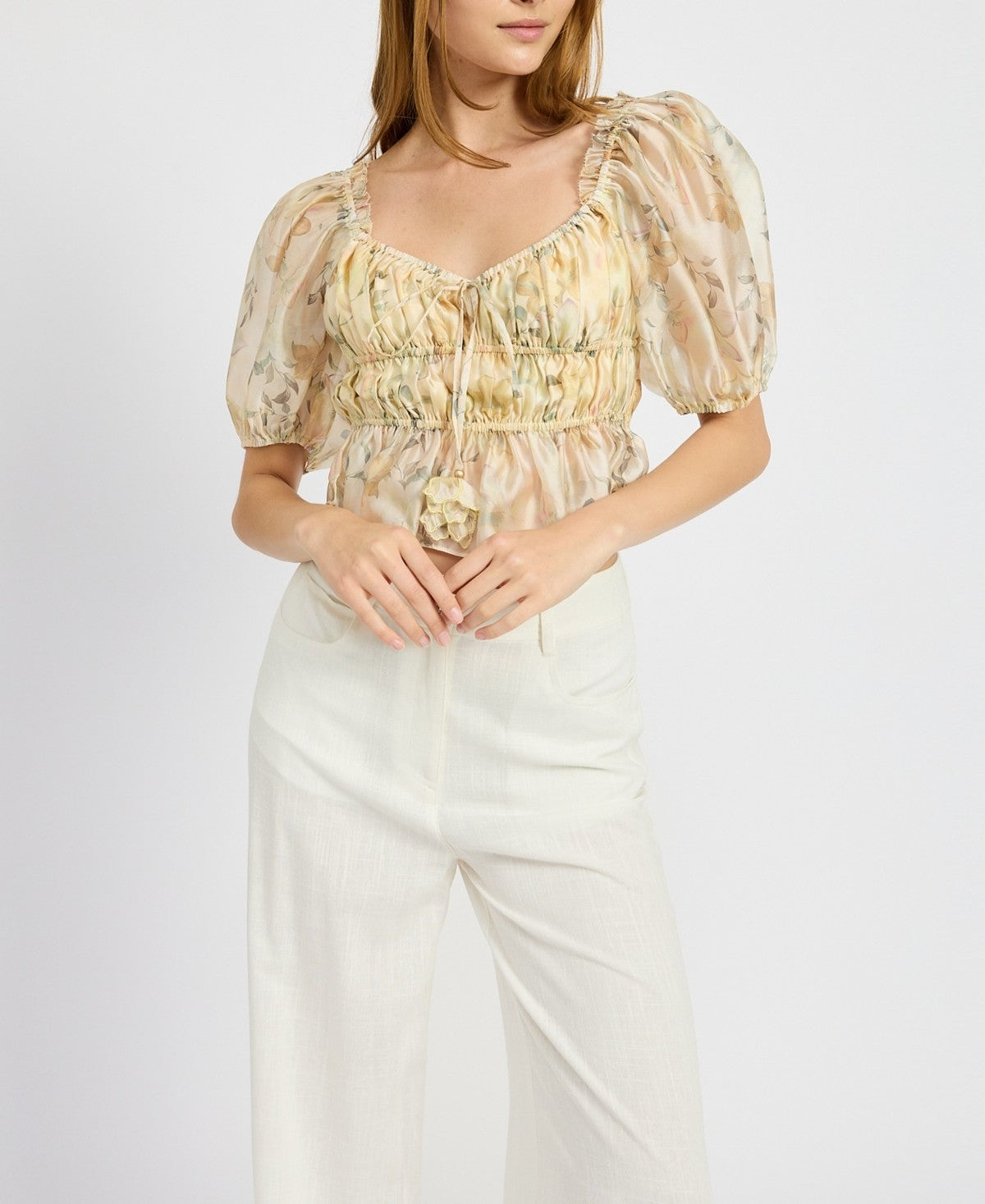 En Saison Women's Elliot Organza Top - Yellow Olive