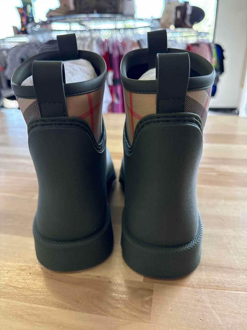 Burberry Size 39 Olive Green Rubber Marsh Stamp Ankle Boots NWT