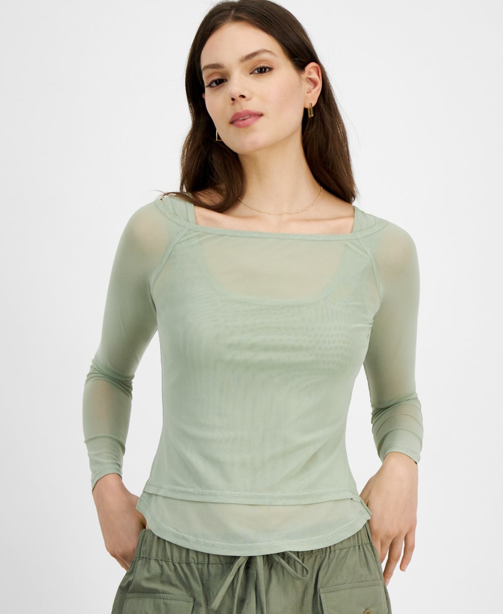 Just Polly Size XS Mesh Two-Fer Long-Sleeve