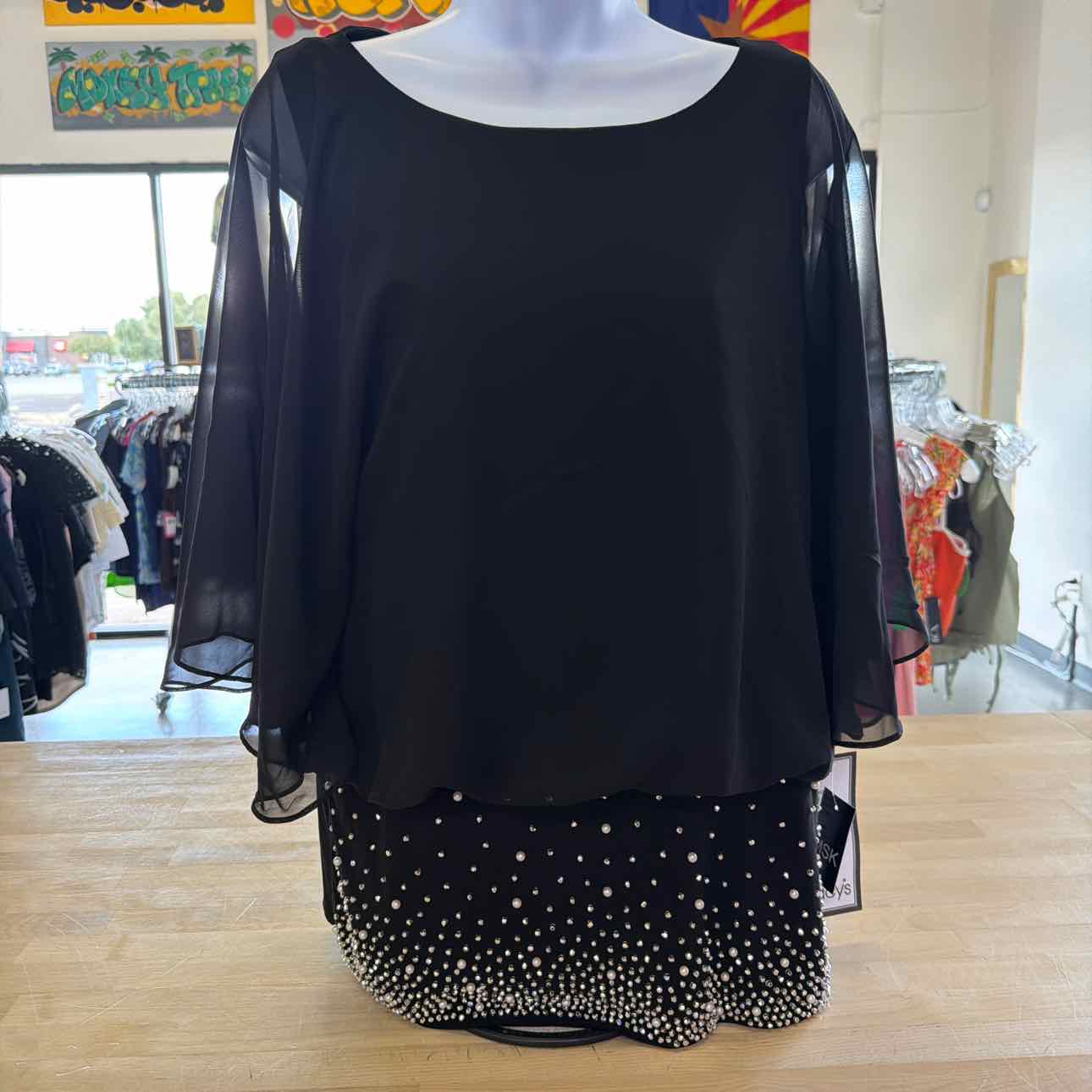 Msk Women's Beaded-Band Blouson-Overlay 3/4-Sleeve Top - Black