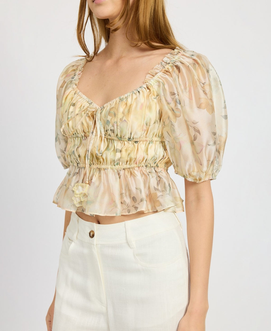 En Saison Women's Elliot Organza Top - Yellow Olive