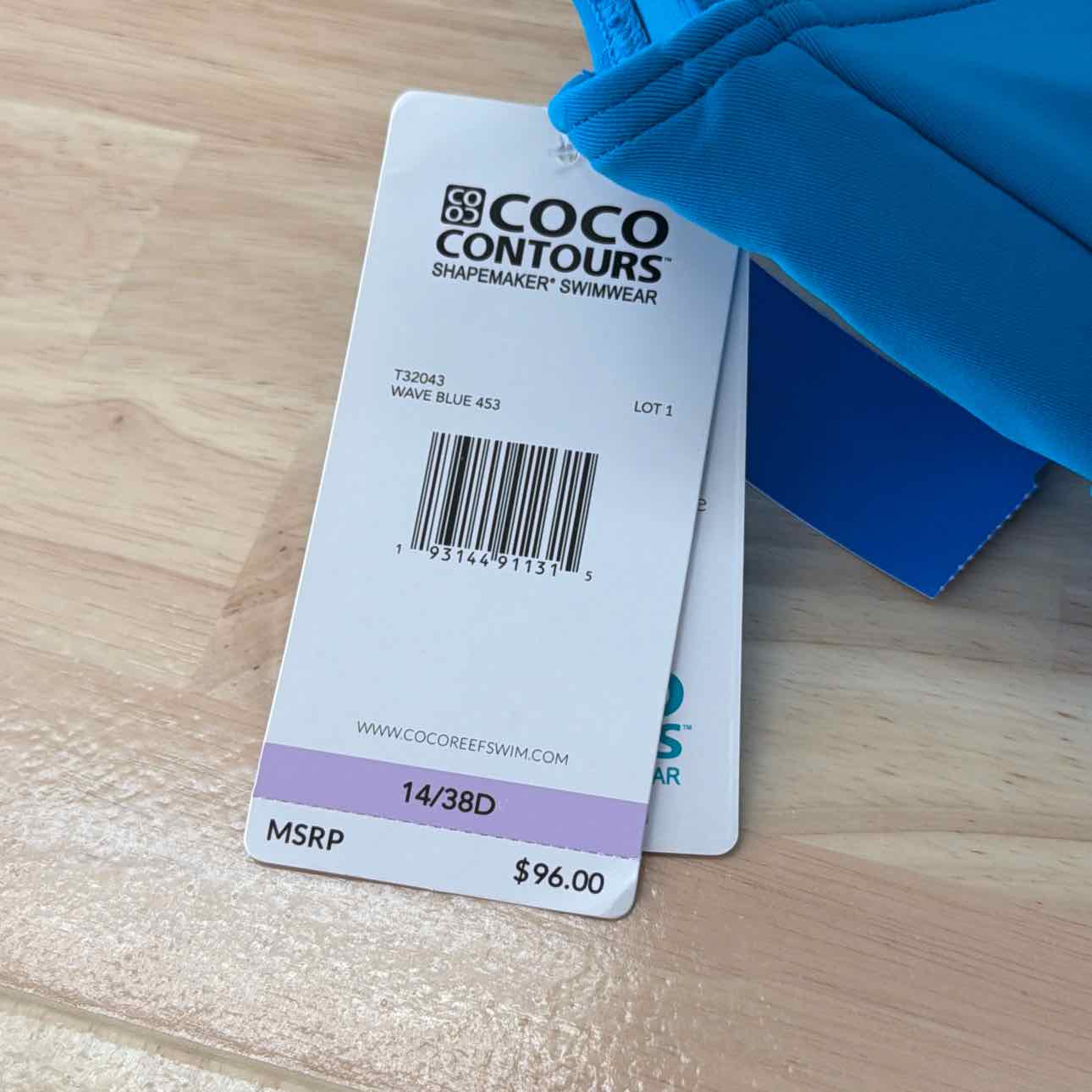 coco contours 38D blue swimsuit top
