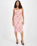 Bar III Size XL Pink  Snakeskin-Print Rouched MIDI Dress - Rose Bloom Multi