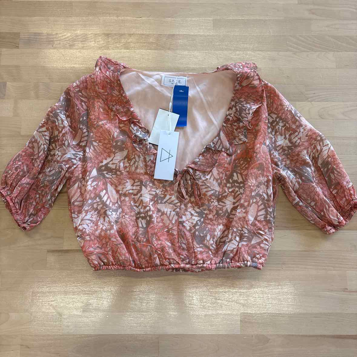 Sage the Label Size XS Peach Print Blouse NWT