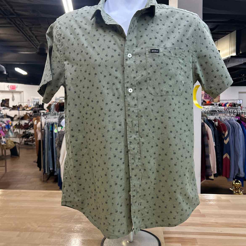 RVCA Size S Green Preloved MENS Button Down Shirt