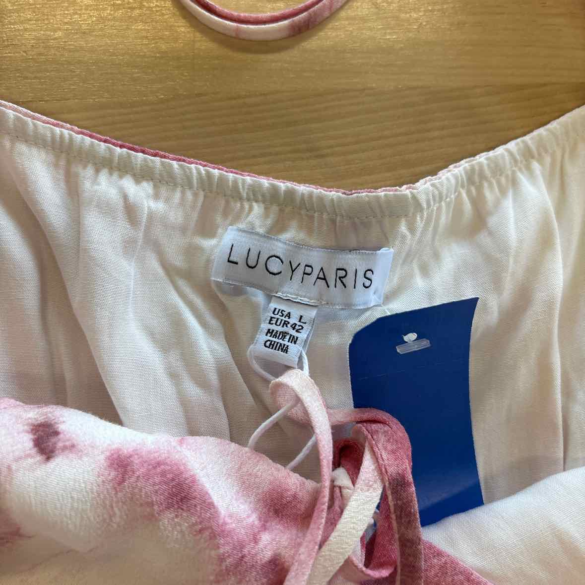 Lucy Paris Size L Pink Print Tie-Dye Bishop Sleeve Cropped  Blouse NWT