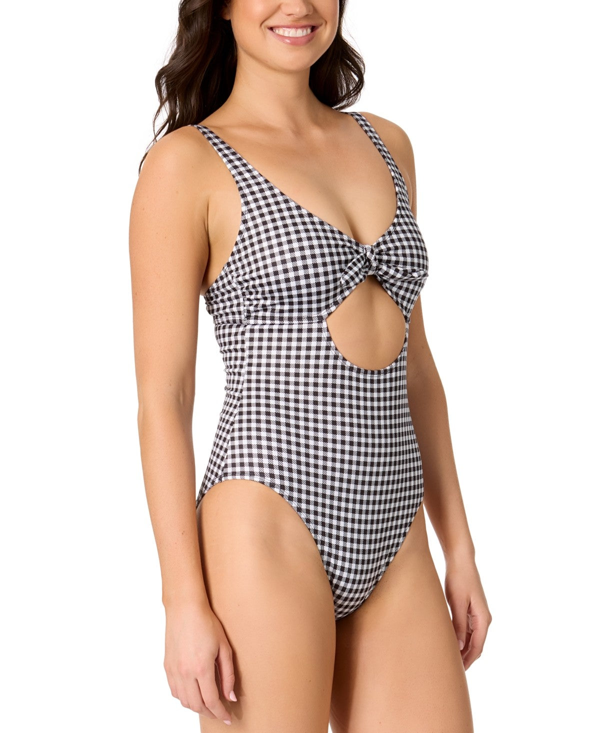 Salt + Cove Juniors' Cutout Plaid One-Piece Swimsuit