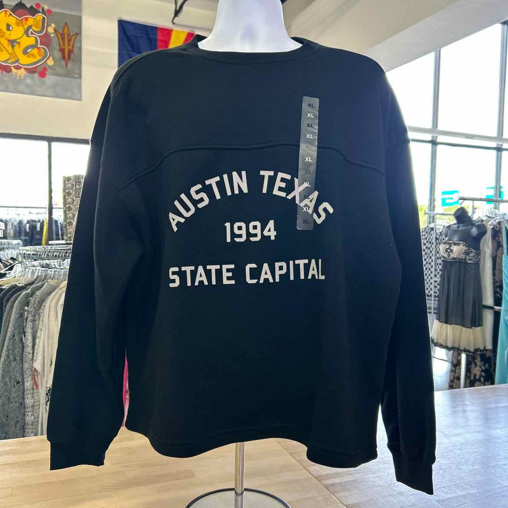 Cotton on Boxy Fit Graphic Crew Sweatshirt with Texas Print-Black