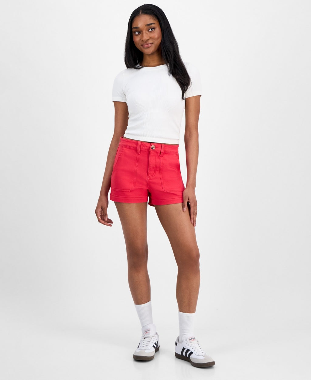 Indigo Rein Juniors' High-Rise Utility-Pocket Shorts - Candy Apple Red - 3