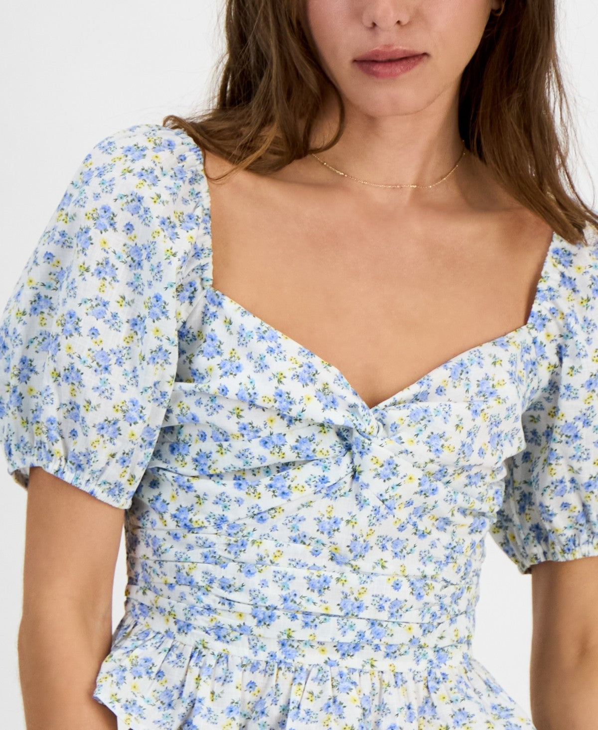 kingston grey Size XS Printed Sweetheart-Neck Puff-Sleeve Top