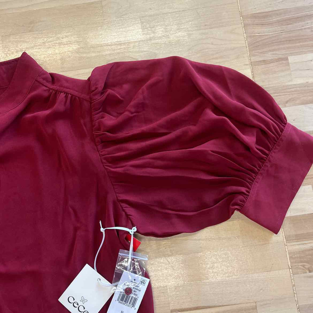 CeCe CeCe Womens 34-Sleeve Collar Mulberry Red