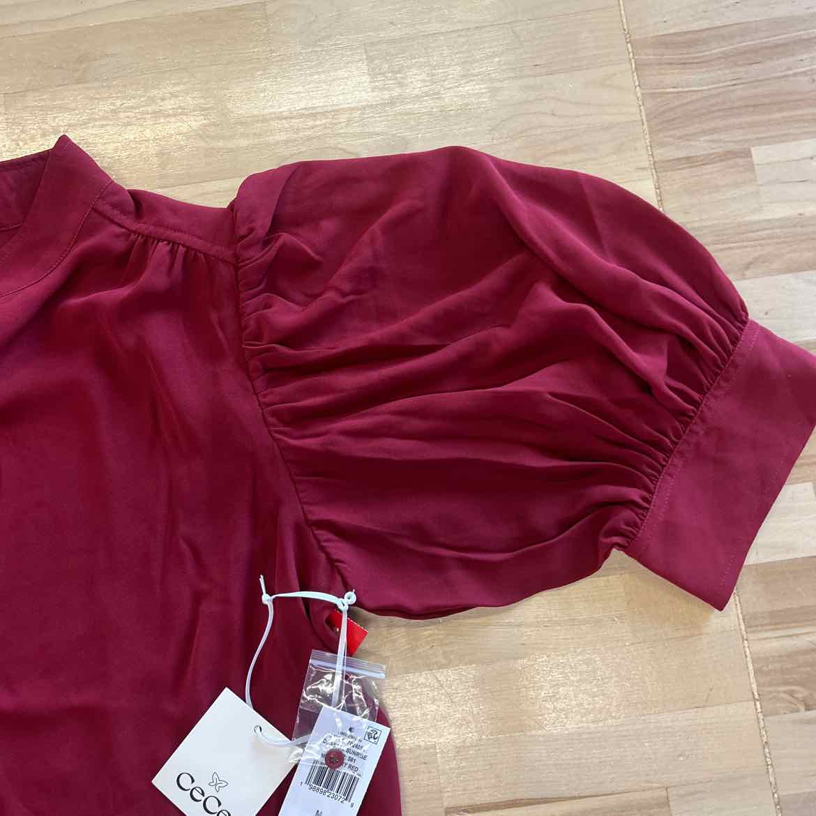 CeCe CeCe Womens 34-Sleeve Collar Mulberry Red