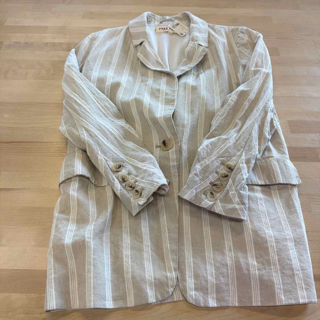 Free People Size XS White/Beige Linen Cotton New Blazer
