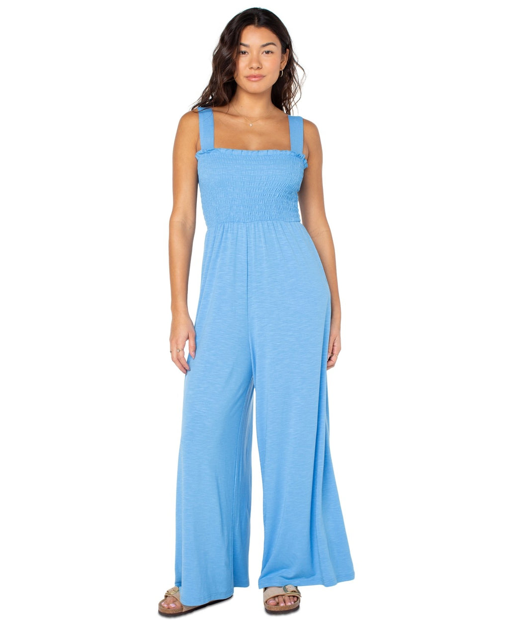 Roxy Just Passing by Smocked Jumpsuit - Azure Blue