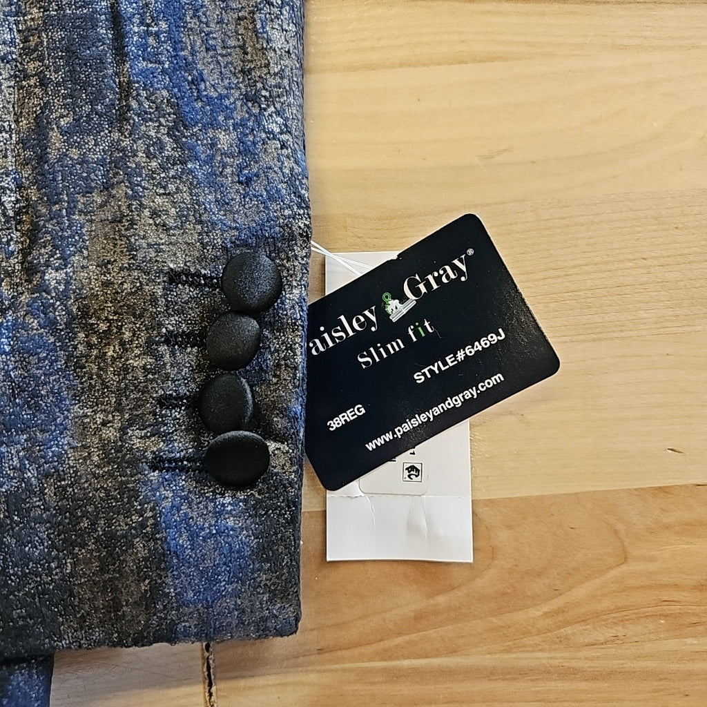 Paisley & Gray Men's Slim-Fit Double-Breasted Tuxedo Jacket - Blue and Gold