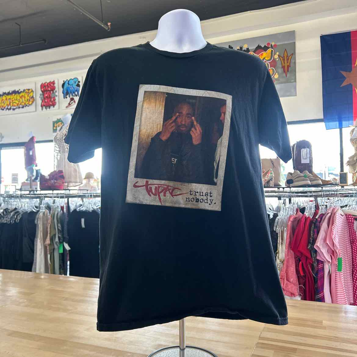 Port & Co. Size L Black Preloved T-Shirt SS
