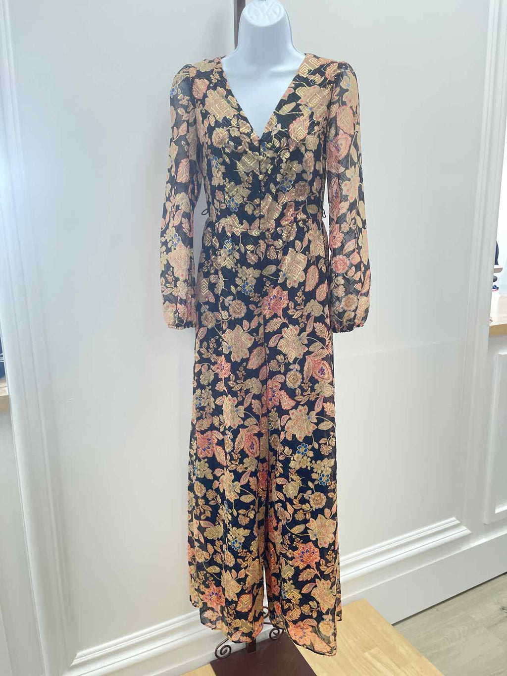 Vince Camuto V Neck Tie Waist Jumpsuit