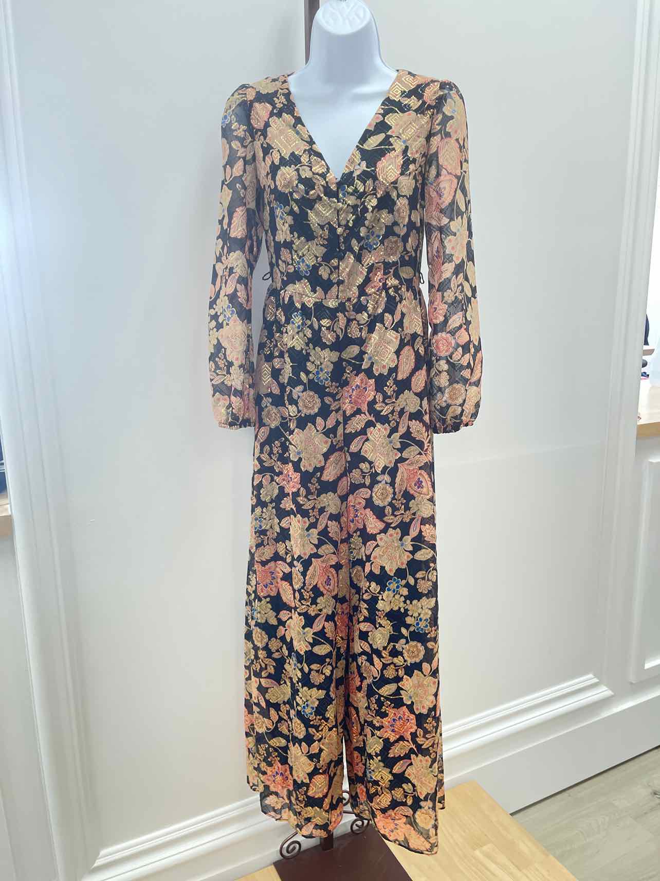 Vince Camuto V Neck Tie Waist Jumpsuit