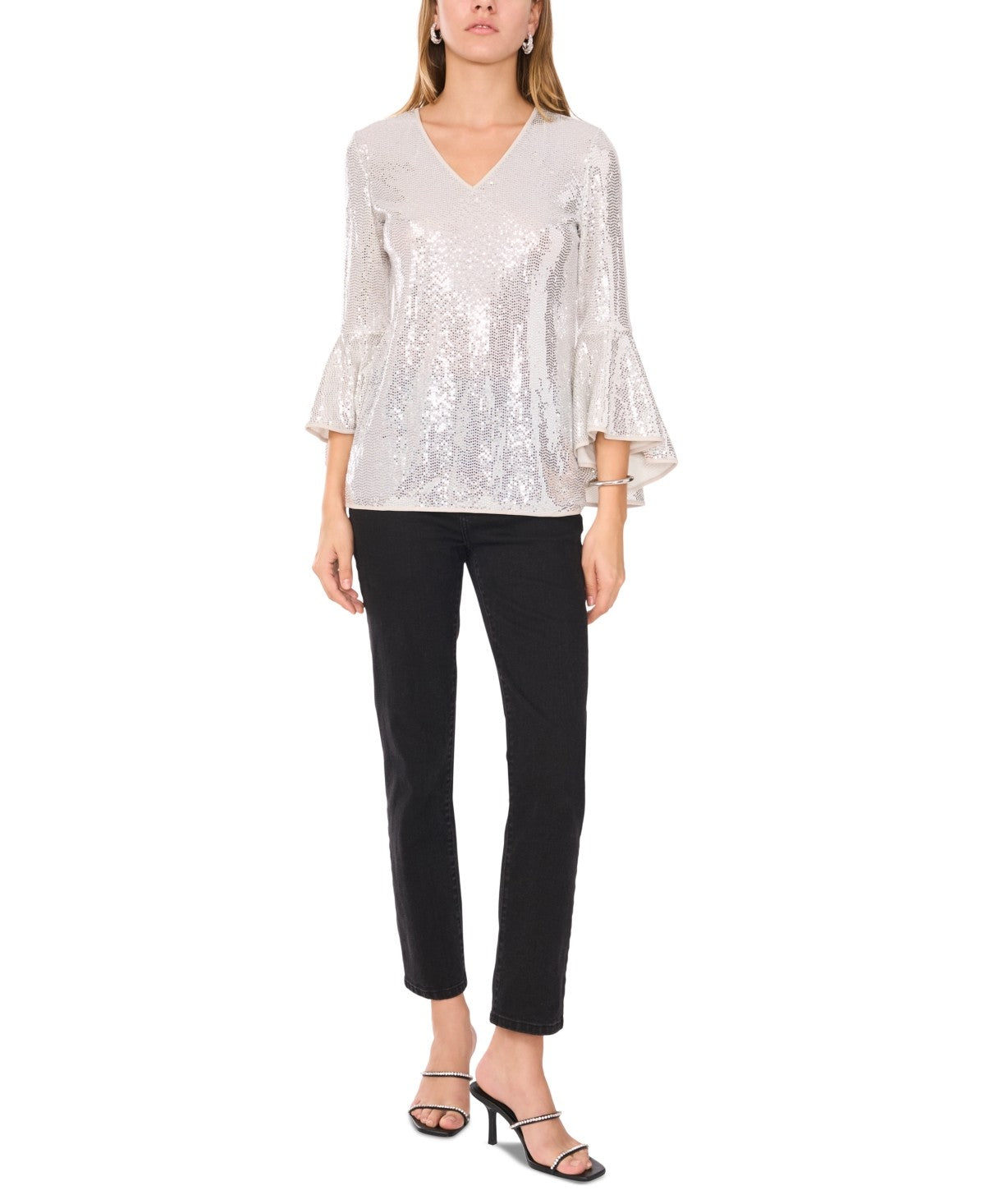 Vince Camuto Size L Silver Sequined Blouse
