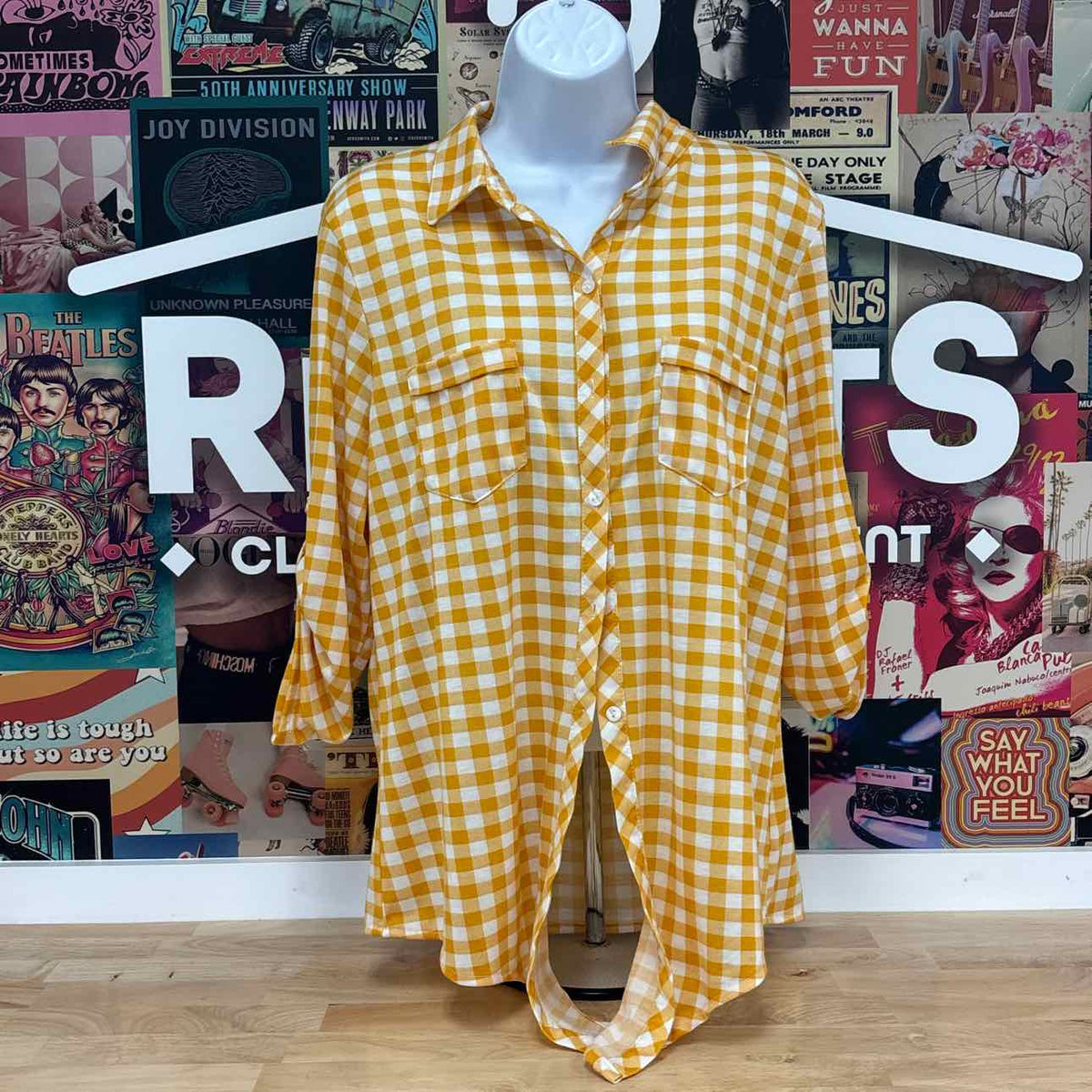 Eden & Olivia Size L Yellow White Blouse LS