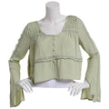 Juniors Self Esteem Gauze Bell Sleeve Button Front Blouse Top