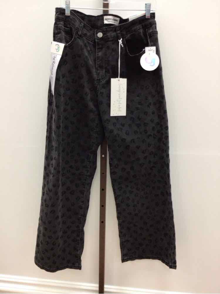 Gogo Jeans Size 11 Tonal Leopard-Print Wide-Leg Jeans - Black