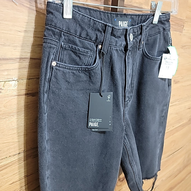 Paige Size 24 Robbie High Waist Cutoff Denim Gray Black Shorts NWT