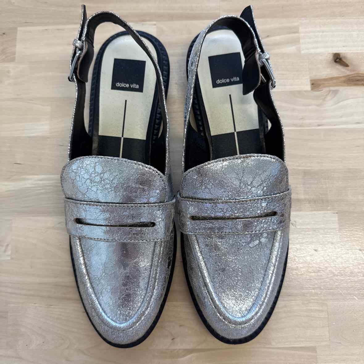 Dolce Vita Shoe Size 9.5 Silver Hardi Loafer Slingback Mules