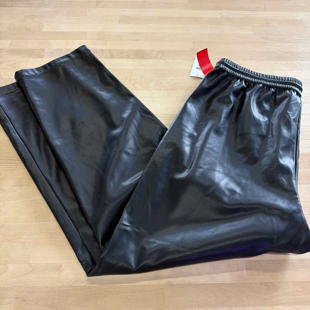 Mode of One Men's Relaxed-Fit Faux-Leather Pull-on Pants - Deep Black