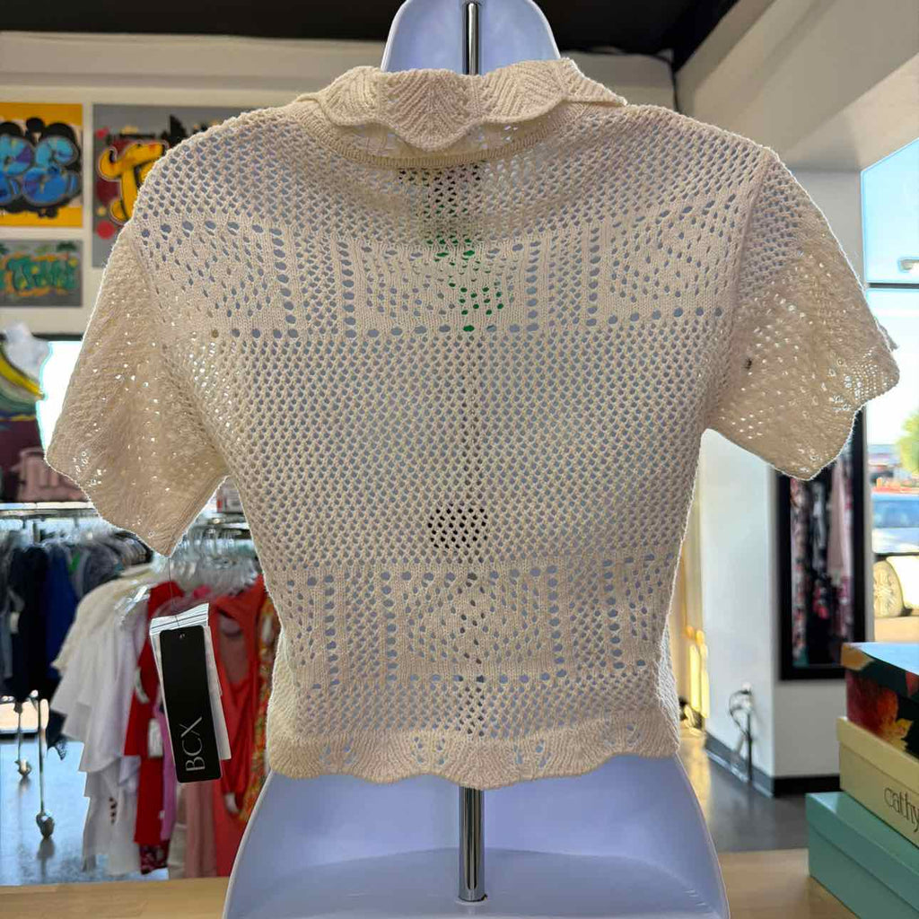 Bcx Juniors' Short-Sleeve Scalloped Cardigan Sweater - Ivory
