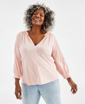 Style & Co Plus Size Solid Gathered V-Neck Top